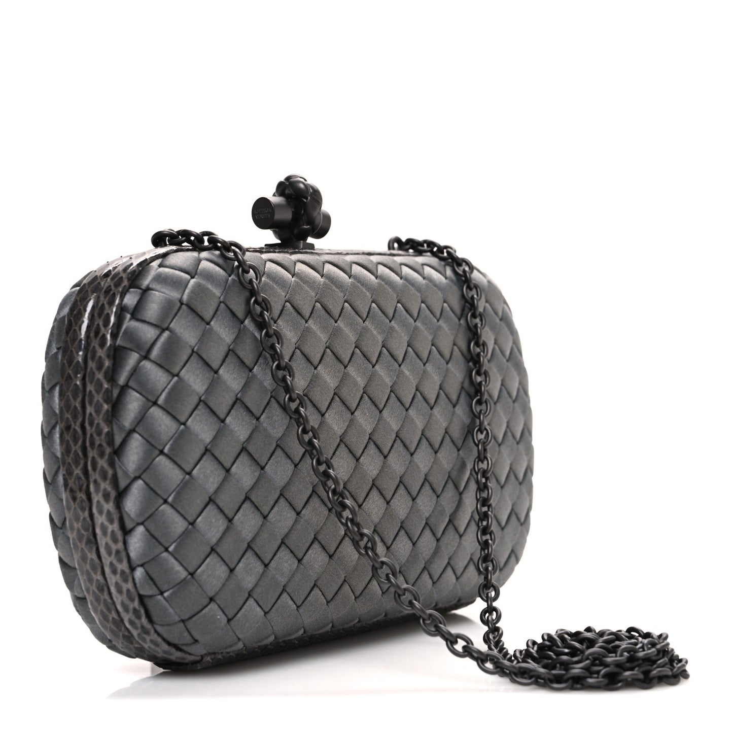 Satin Ayers Intrecciato Chain Knot Clutch Grey