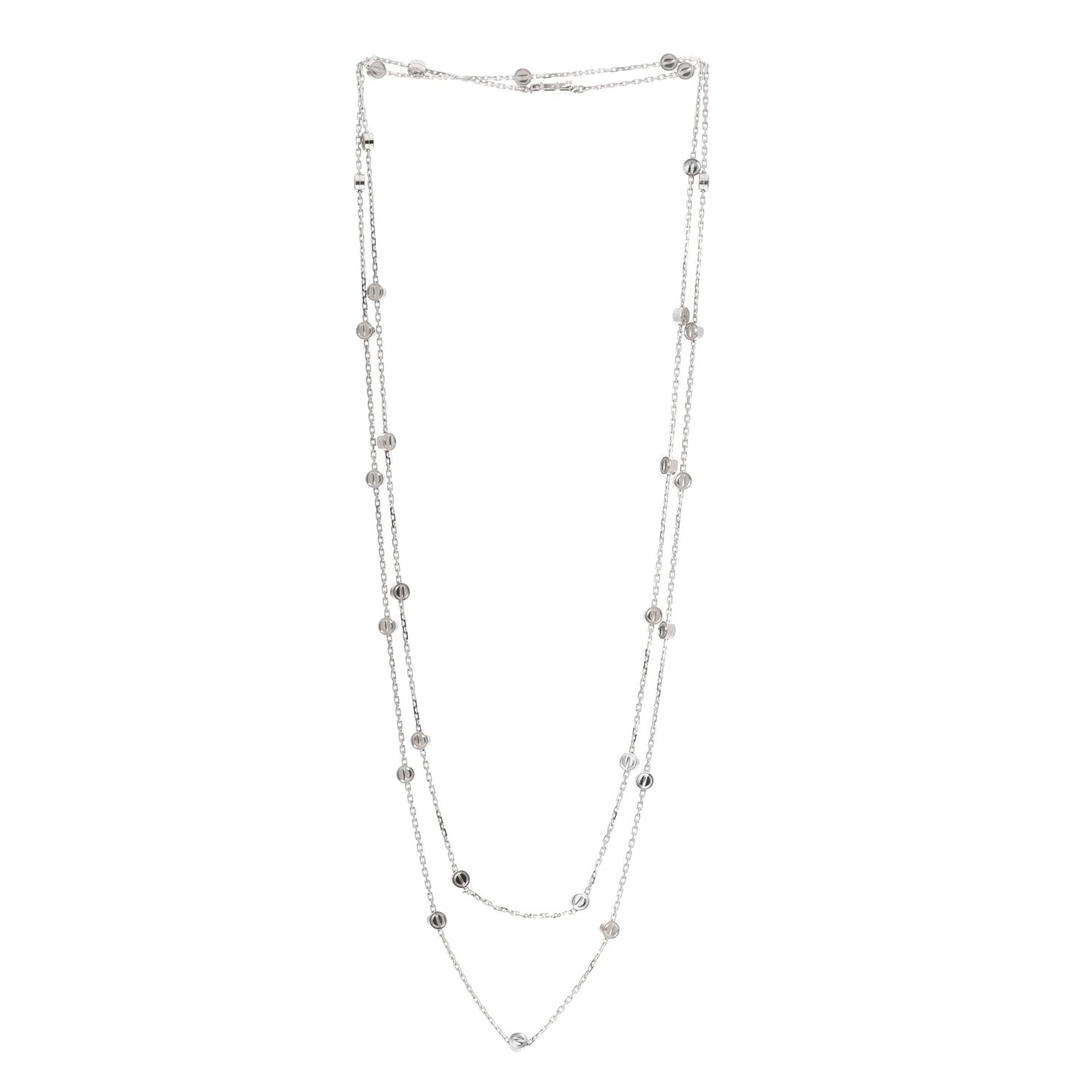 18K White Gold Long Station LOVE Necklace