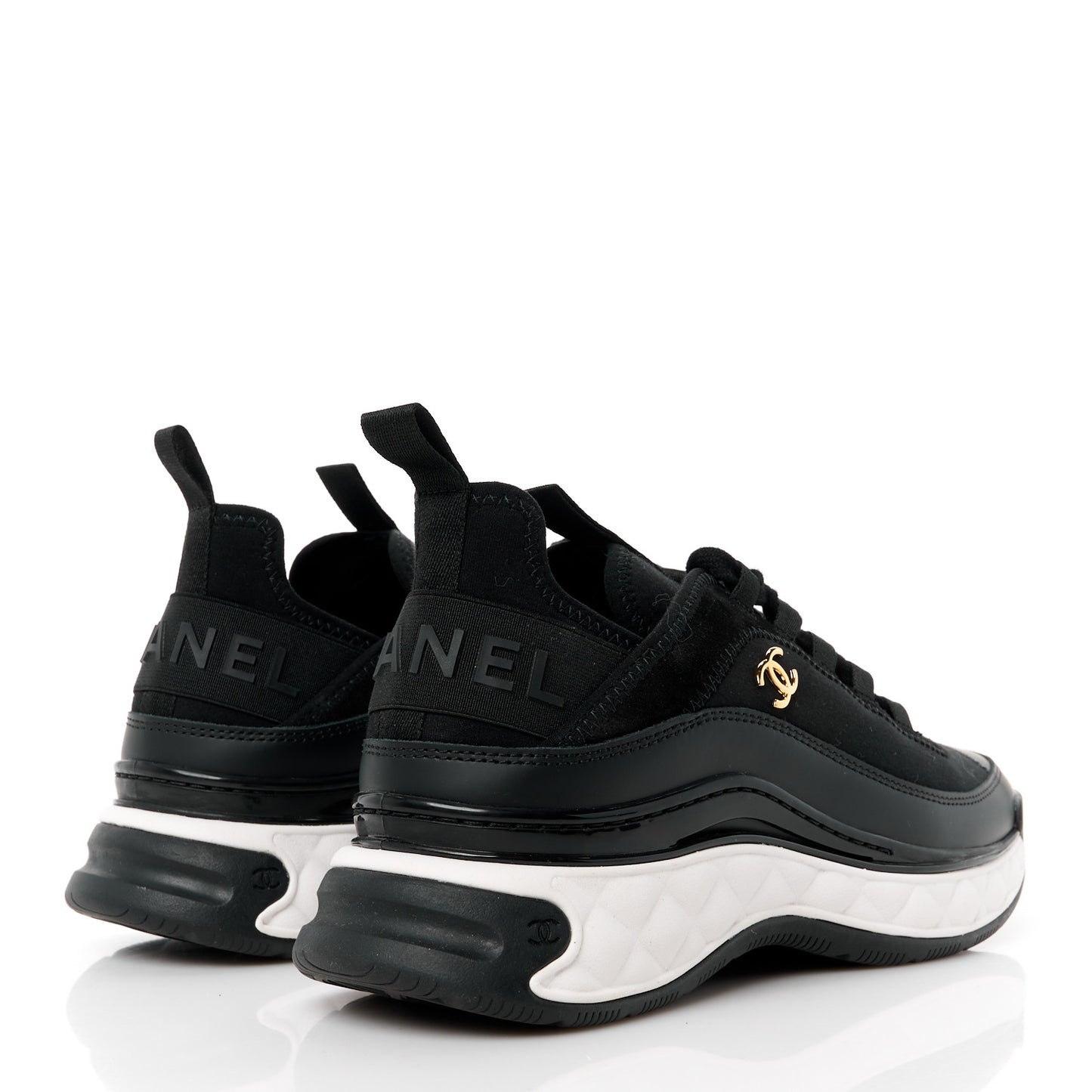 Velvet Calfskin Mixed Fibers CC Sneakers 38 Black
