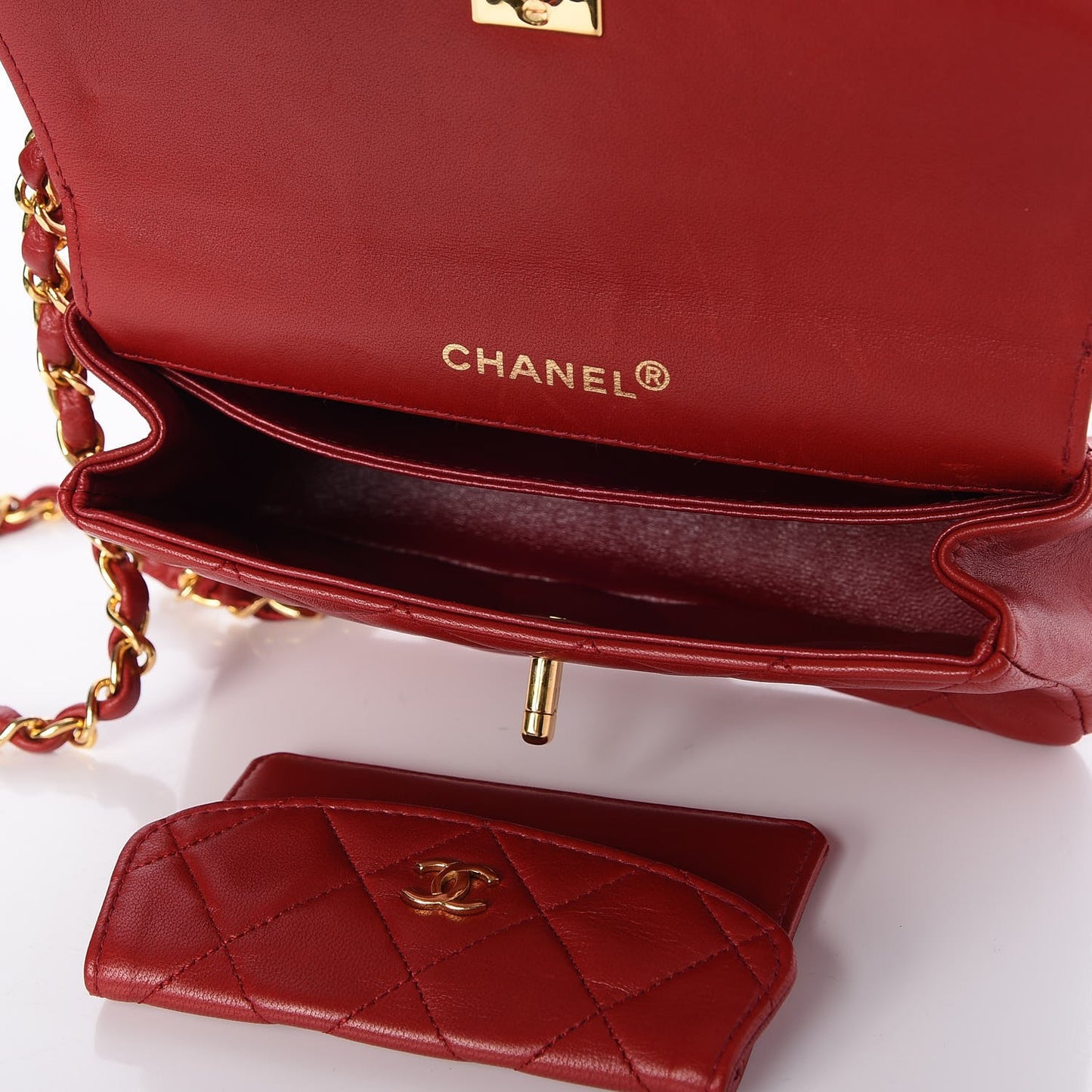 Lambskin Quilted Shoulder Flap Bag Red