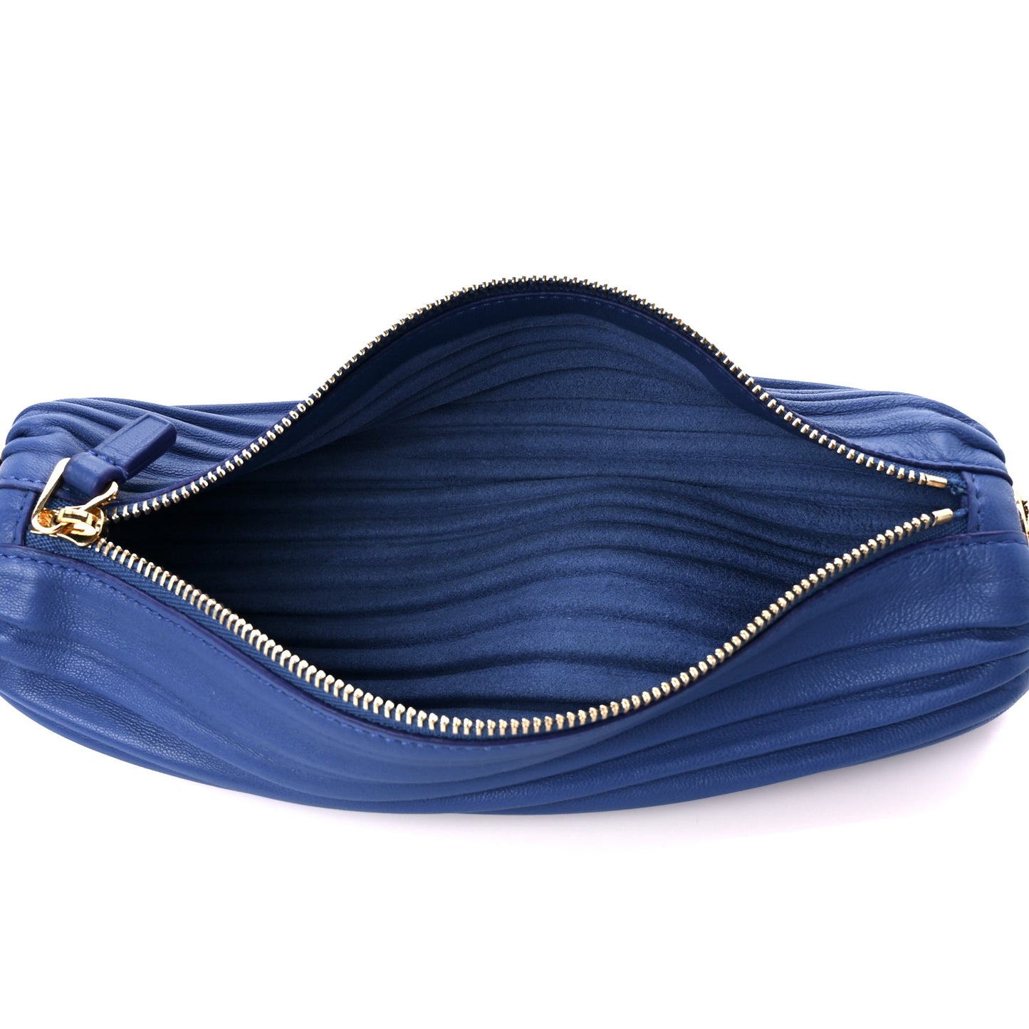 Lambskin Pleated Bracelet Pouch Shoulder Bag Royal Blue