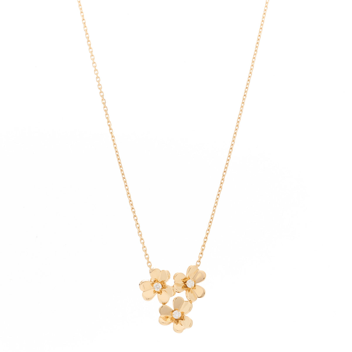 Van Cleef & Arpels 18K Yellow Gold Diamond Mini Frivole 3 Flowers Pendant Necklace 1 of 6