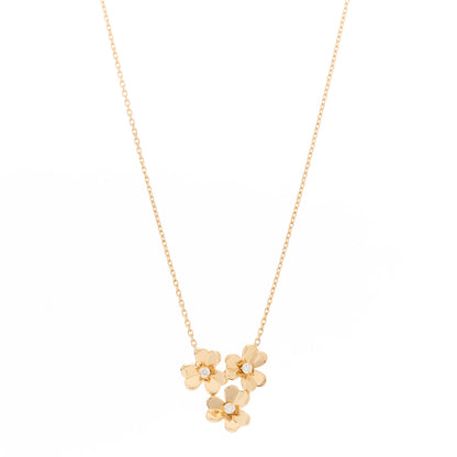 Van Cleef & Arpels 18K Yellow Gold Diamond Mini Frivole 3 Flowers Pendant Necklace 1 of 6