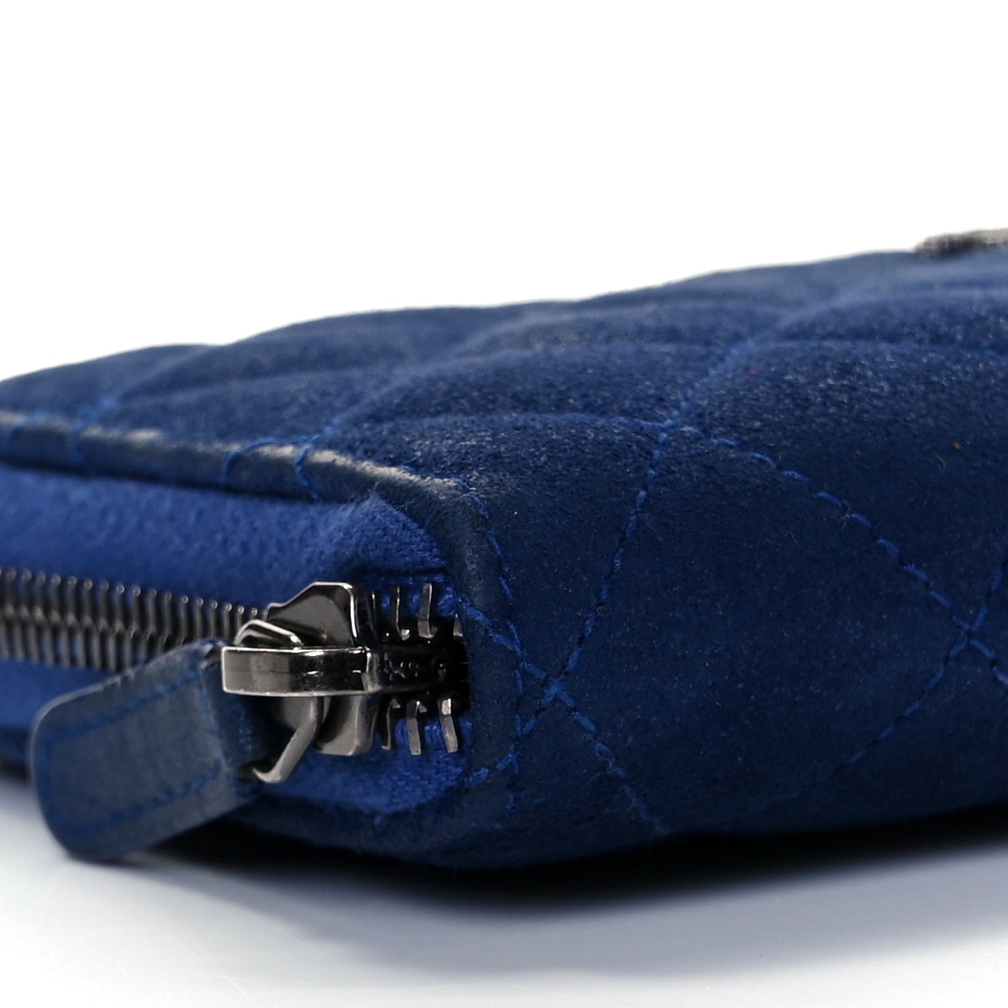Iridescent Calfskin Quilted Long Zip Around Wallet Blue