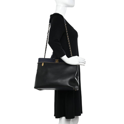 Chanel Lambskin Caviar Lovely Chains Shopping Tote Black Navy 2 of 11