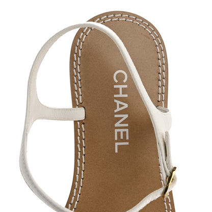 Chanel Lambskin CC Thong Sandals 39.5 White Gold 7 of 10