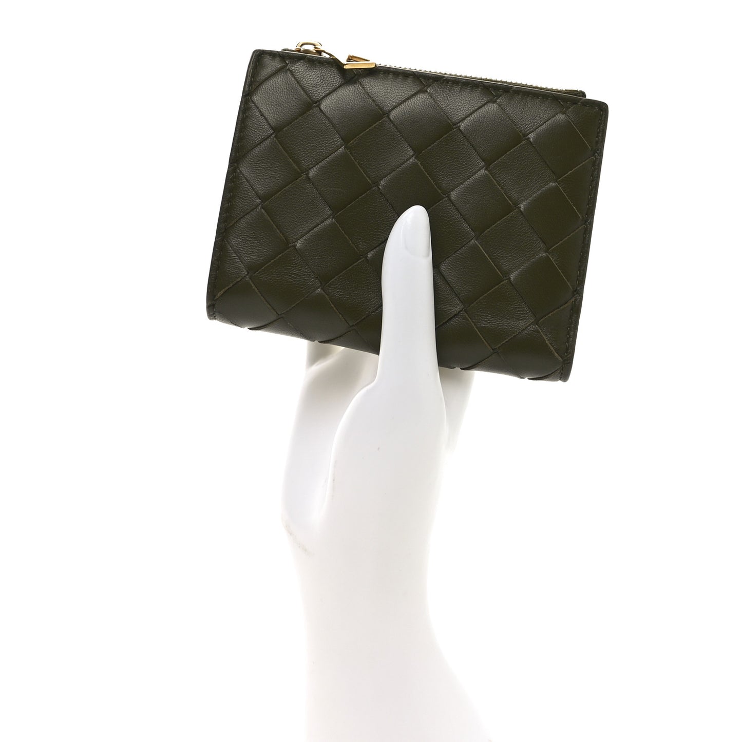 Nappa Intrecciato Small Bi-Fold Zip Wallet Kaki Fondent