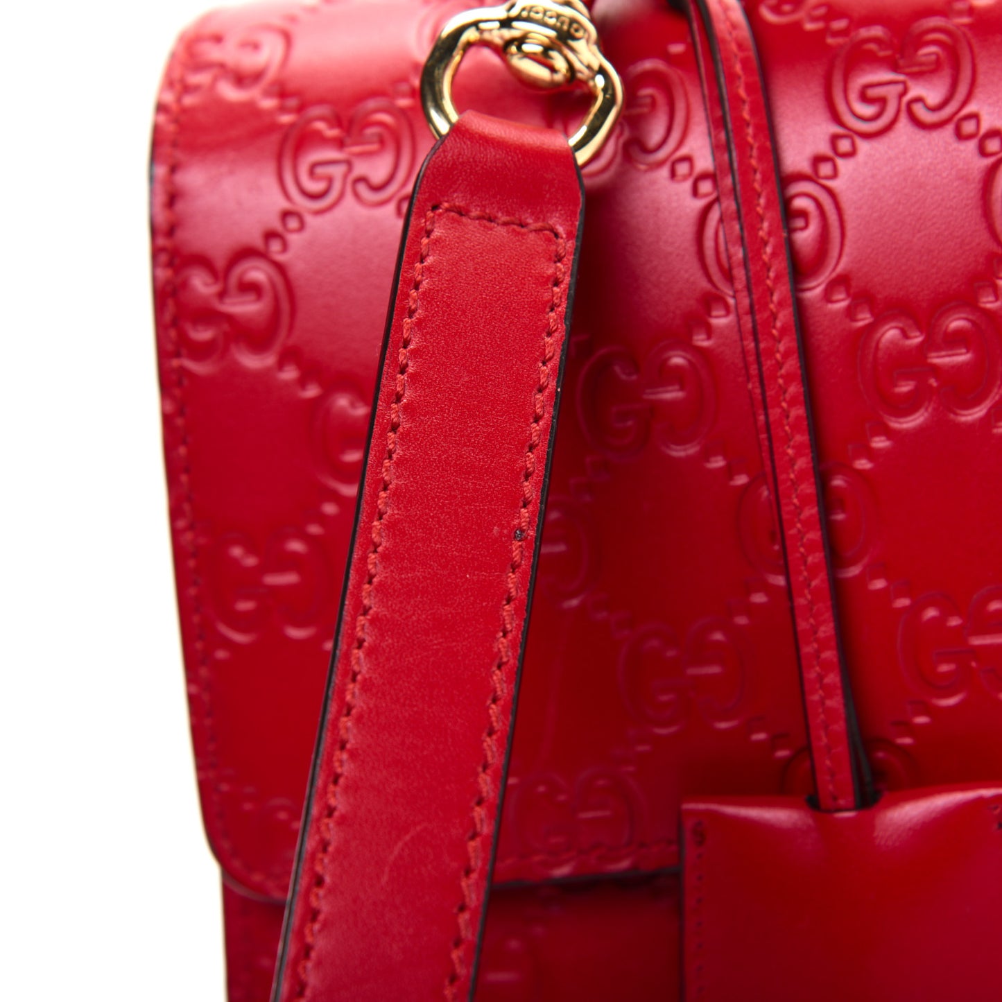 Guccissima Signature Medium Padlock Top Handle Bag Hibiscus Red