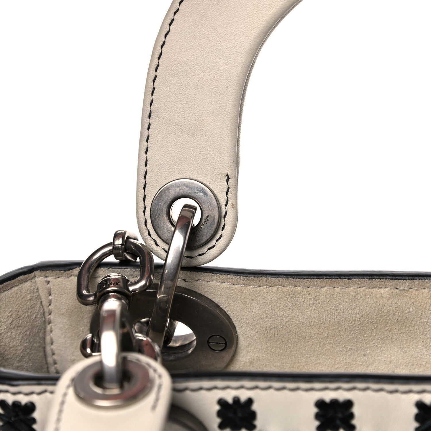 Christian Dior Calfskin Floral Embroidered Mini Lady Dior Black White 12 of 17