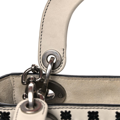 Christian Dior Calfskin Floral Embroidered Mini Lady Dior Black White 12 of 17
