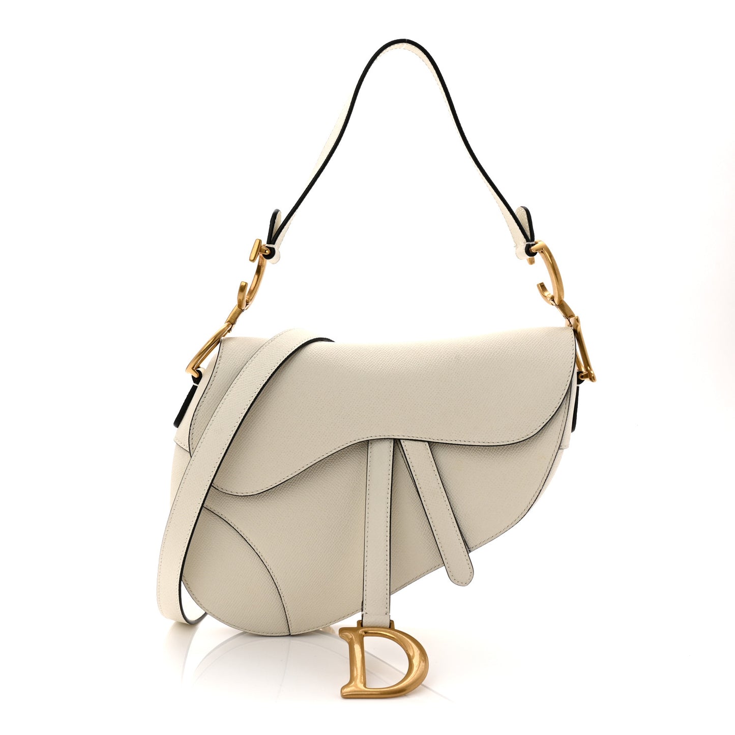 Grained Calfskin Saddle Bag With Strap Latte