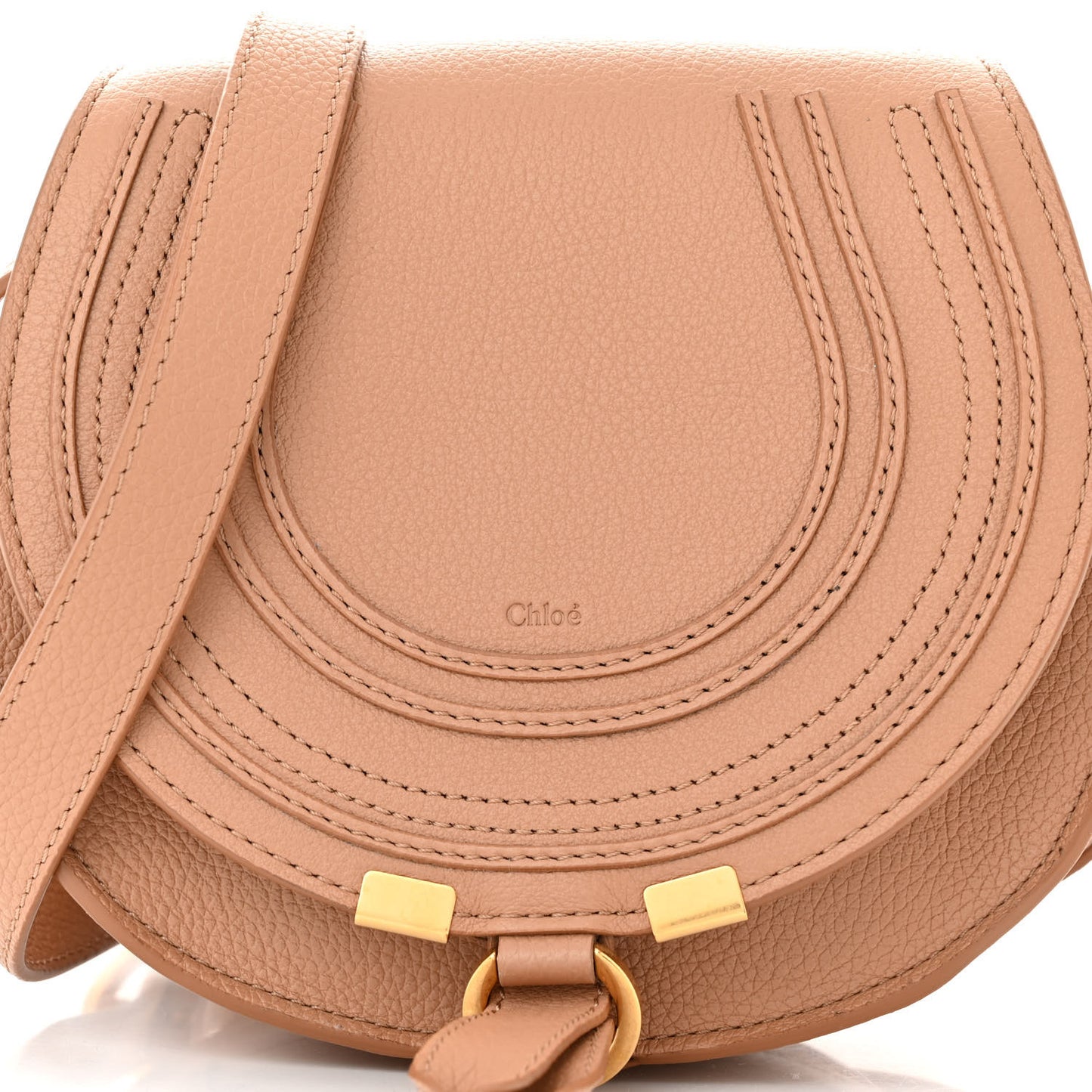 Grained Calfskin Small Marcie Saddle Bag Wood Rose