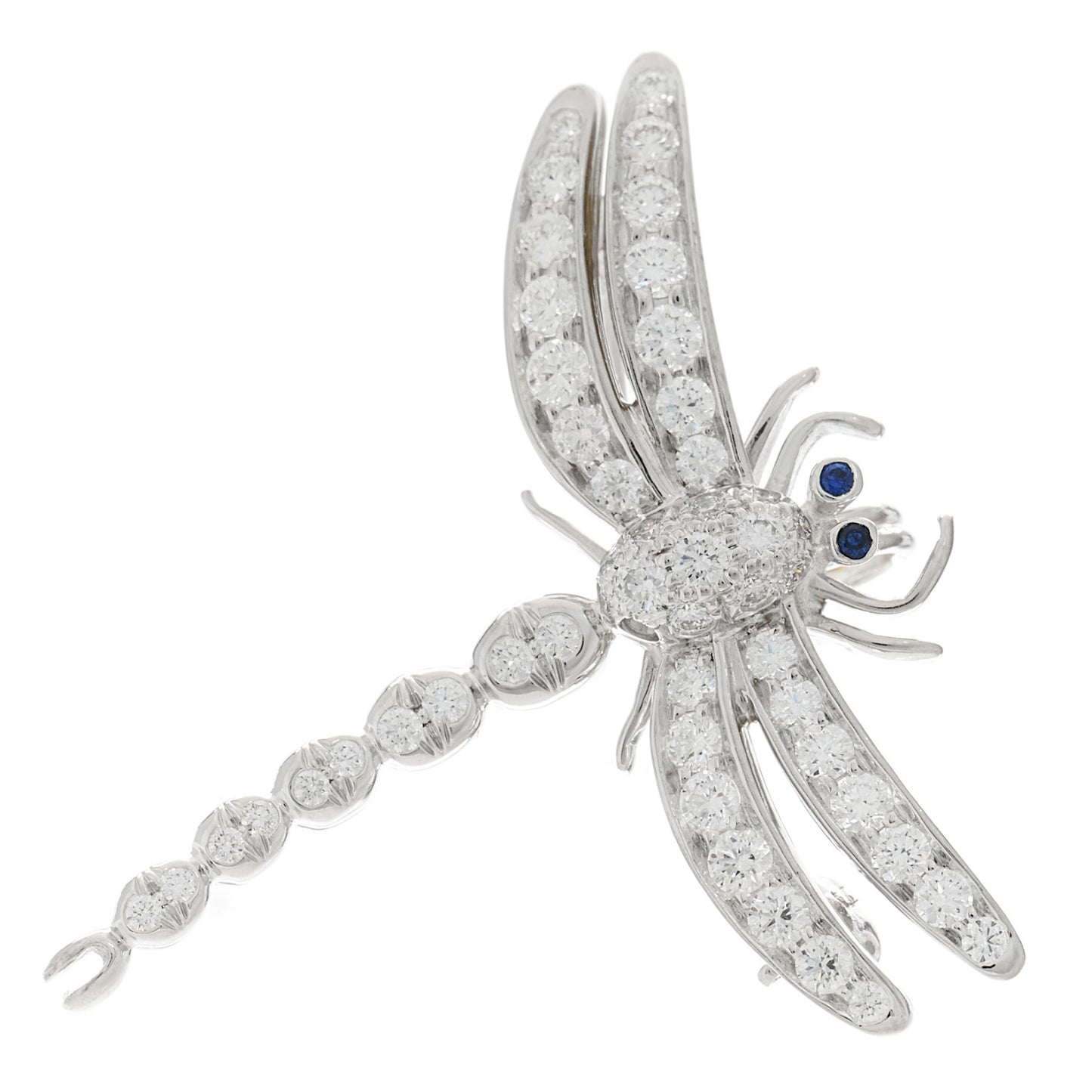Platinum Diamond Blue Sapphire Dragonfly Brooch Pin