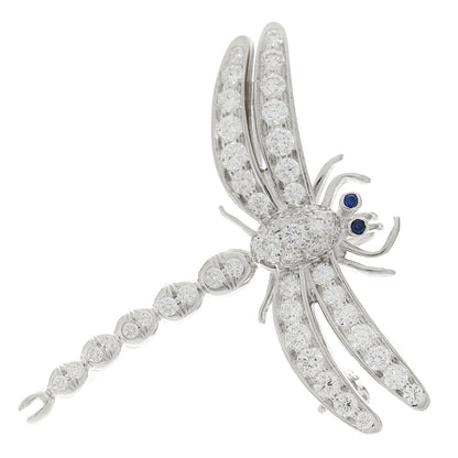 Tiffany Platinum Diamond Blue Sapphire Dragonfly Brooch Pin 1 of 4