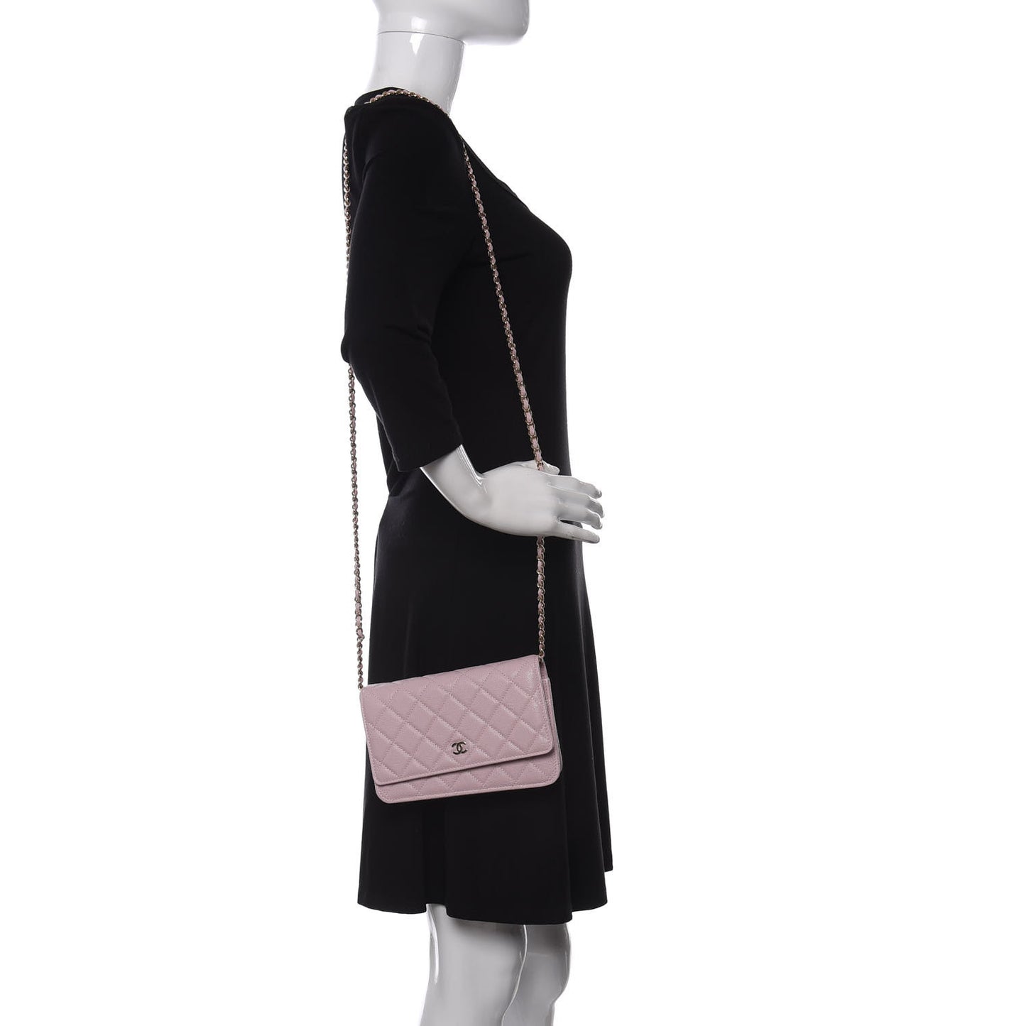 Caviar Quilted Wallet On Chain WOC Light Pink