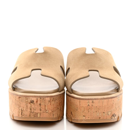 Hermes Suede Goatskin Cork Eze 30 Sandals 38 Beige Argile 2 of 9