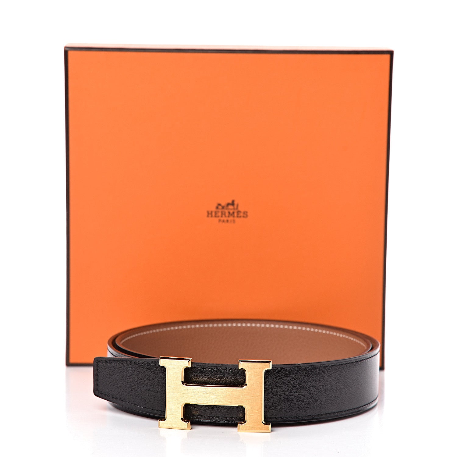 Hermes Box Togo 32mm H Belt 85 Black Gold 7 of 7
