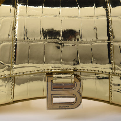 Balenciaga Metallic Calfskin Crocodile Embossed Hourglass Top Handle Bag XS Gold 9 of 9