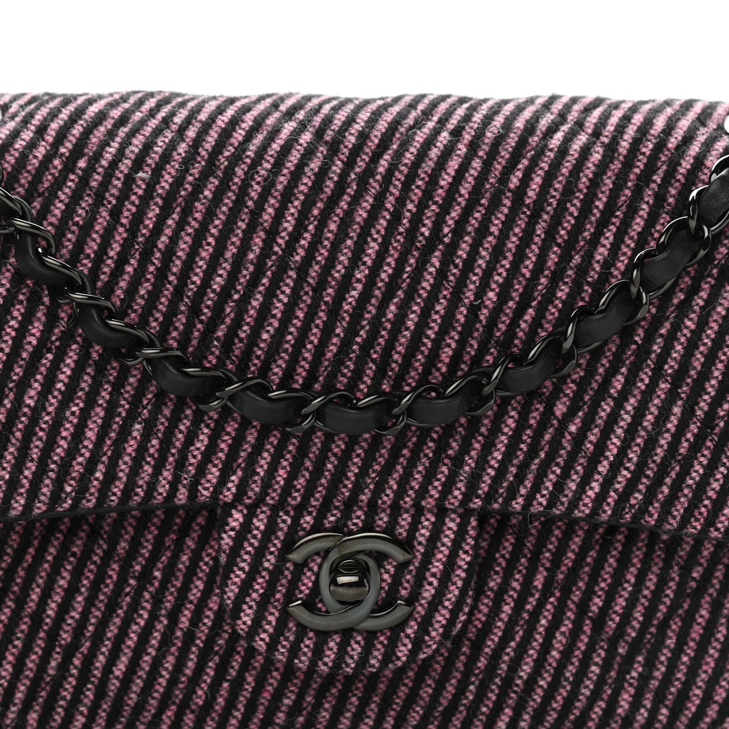 Chanel Wool Tweed Quilted Medium Double Flap Pink Black 8 of 12