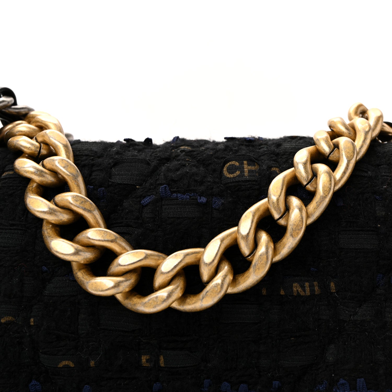 Chanel Tweed Quilted Medium Chanel 19 Flap Navy Blue Black 8 of 10