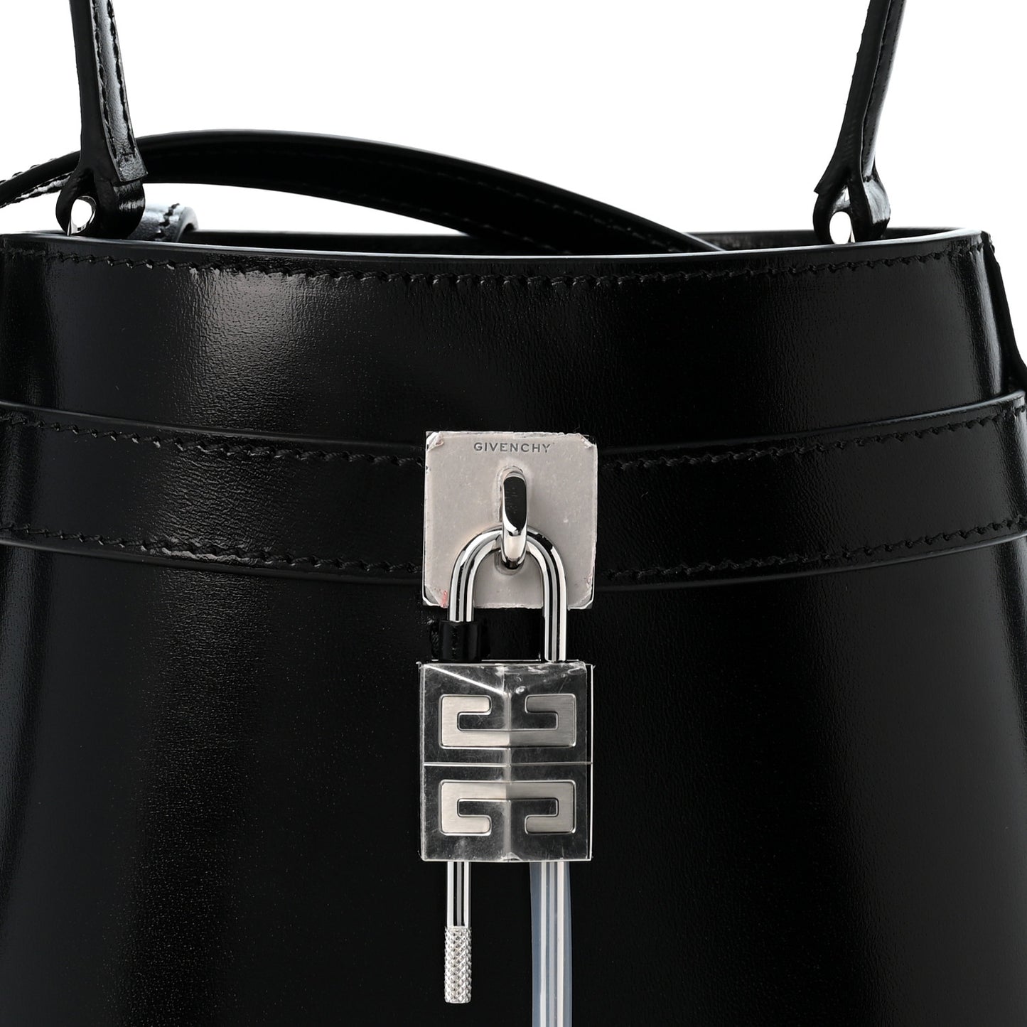 Box Calfskin Shark Lock Bucket Bag Black