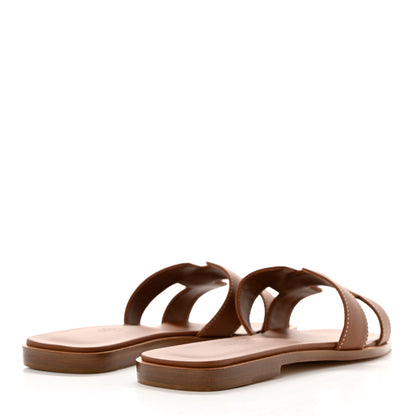 Hermes Box Calfskin Oran Sandals 37.5 Gold 4 of 10