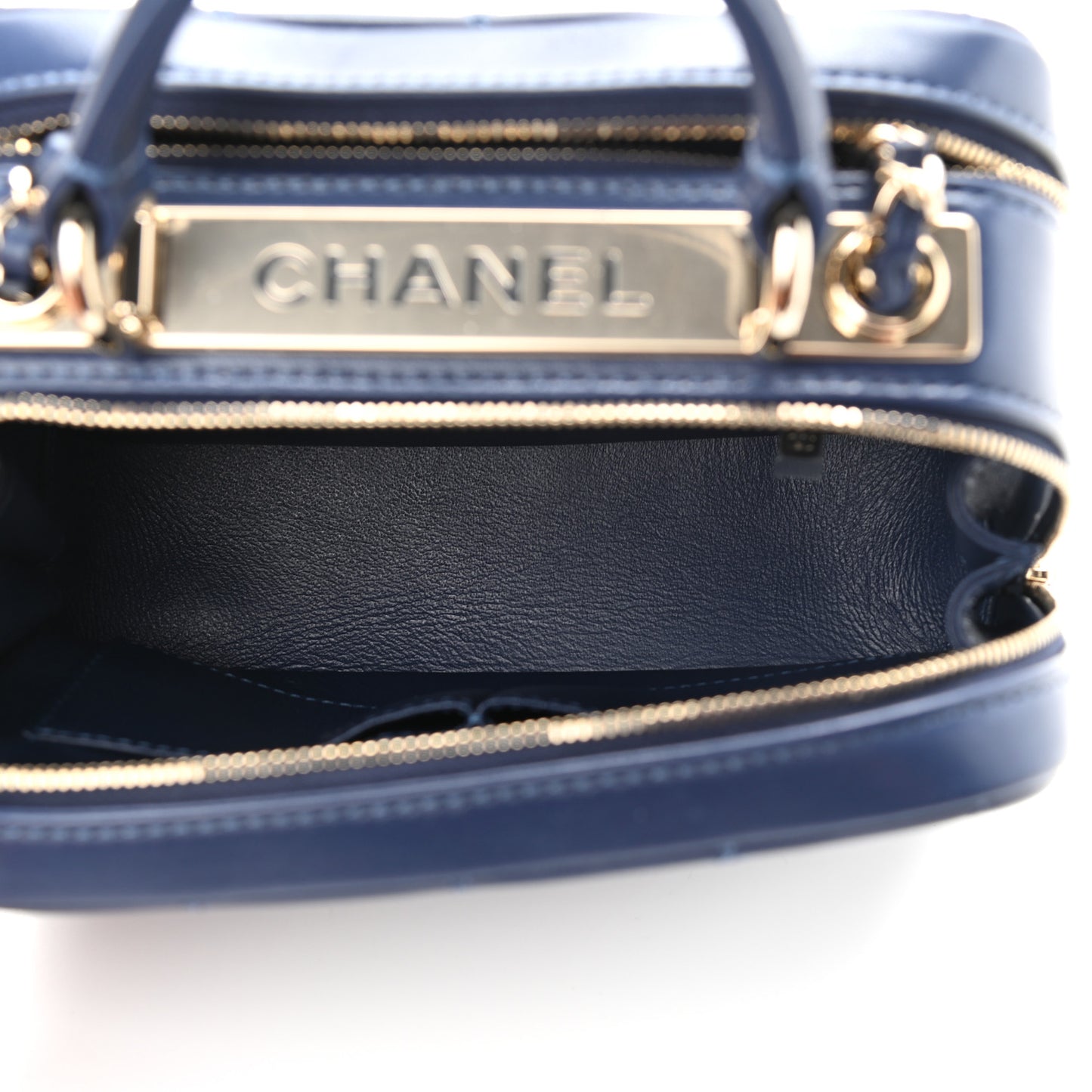 Lambskin Quilted Small Trendy CC Bowling Bag Navy