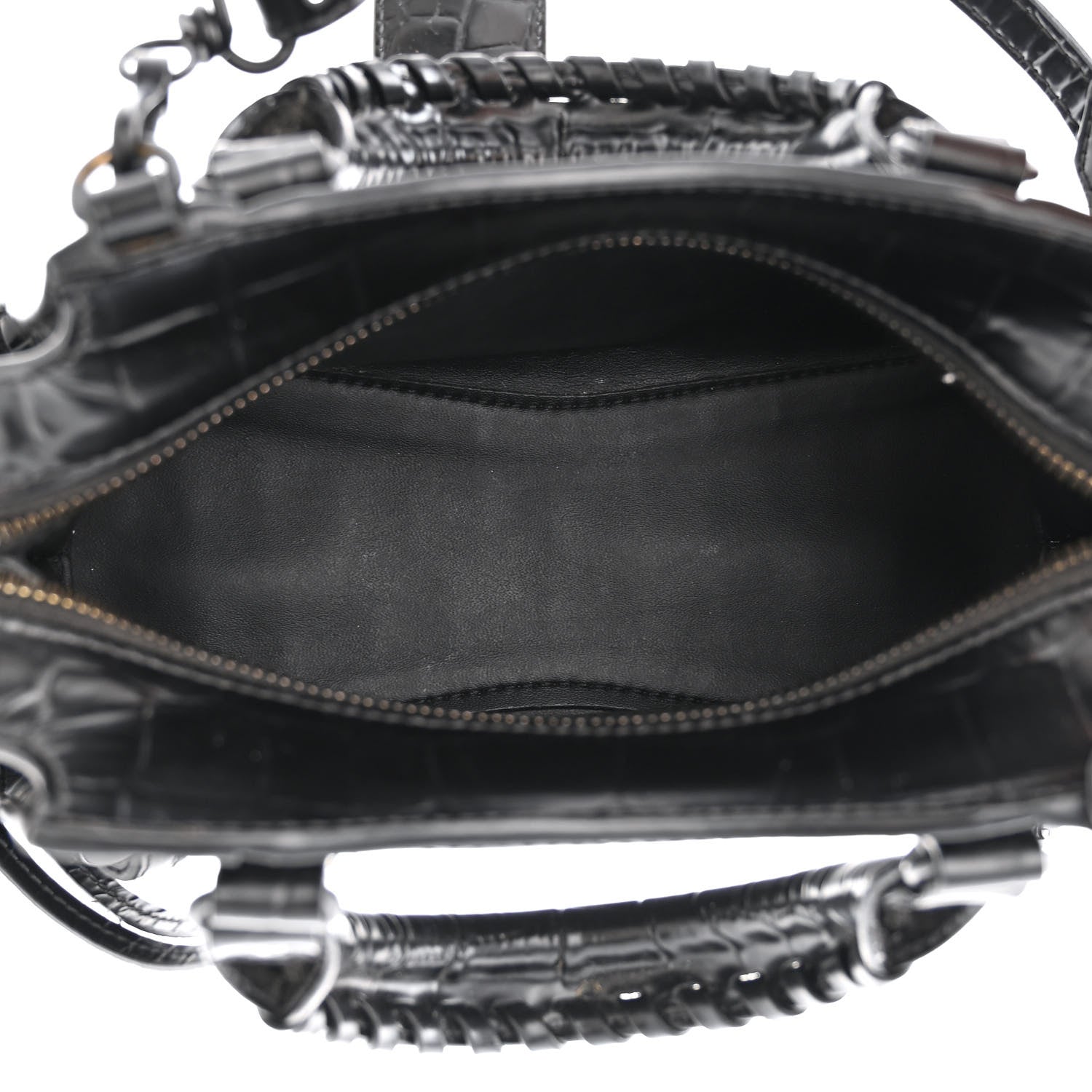 Balenciaga Semi Shiny Calfskin Crocodile Embossed Neo Classic Black Hardware Mini City Black 5 of 14