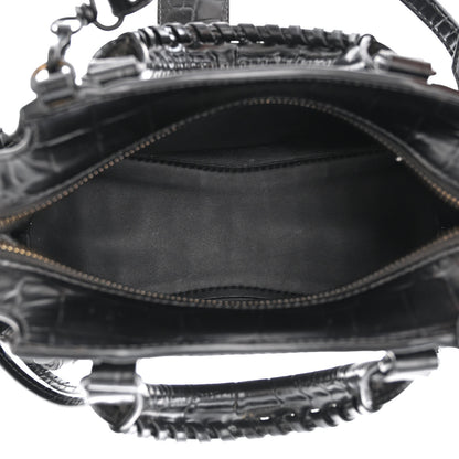 Balenciaga Semi Shiny Calfskin Crocodile Embossed Neo Classic Black Hardware Mini City Black 5 of 14