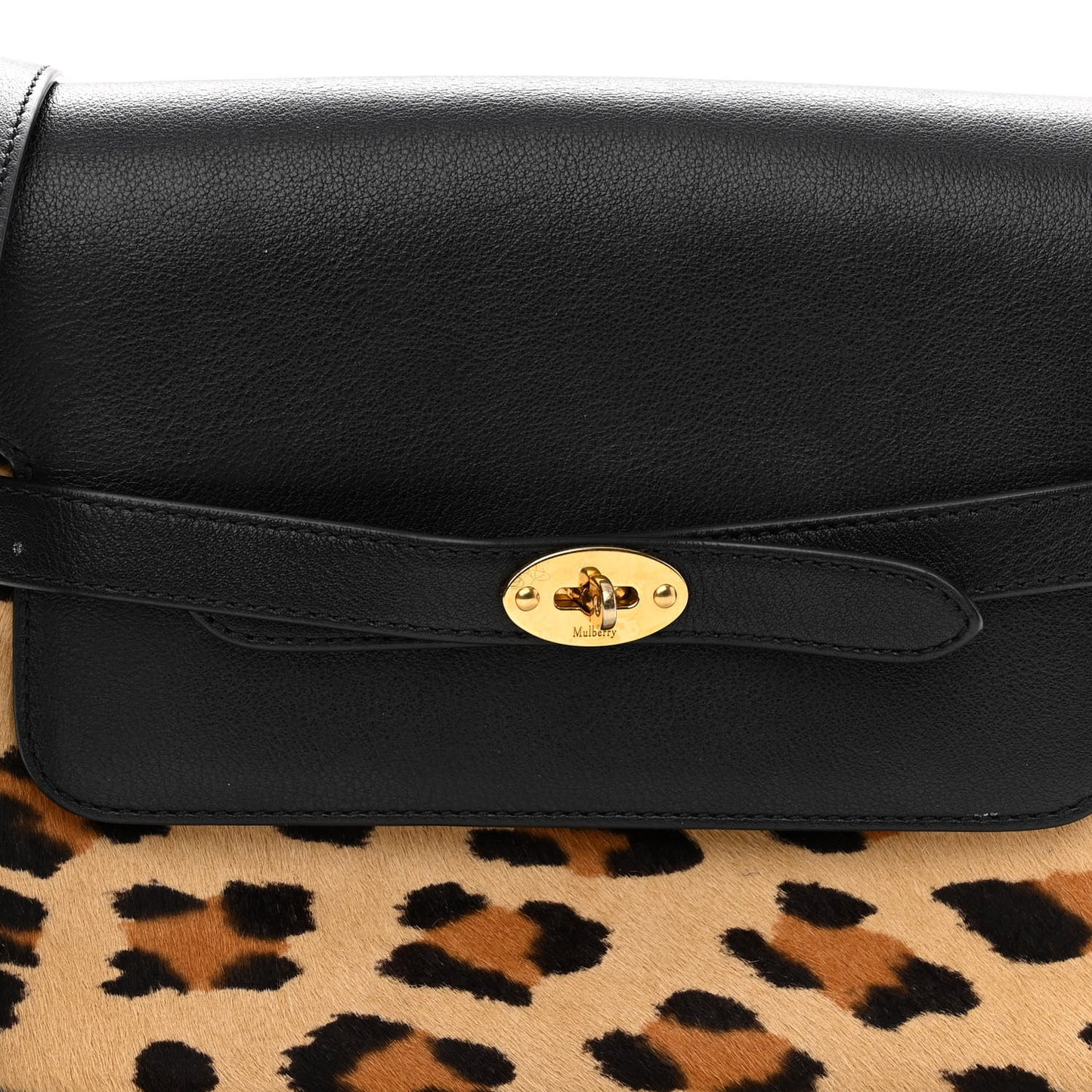 Calf Hair Leopard Print Small Classic Belted Bayswater Satchel Black