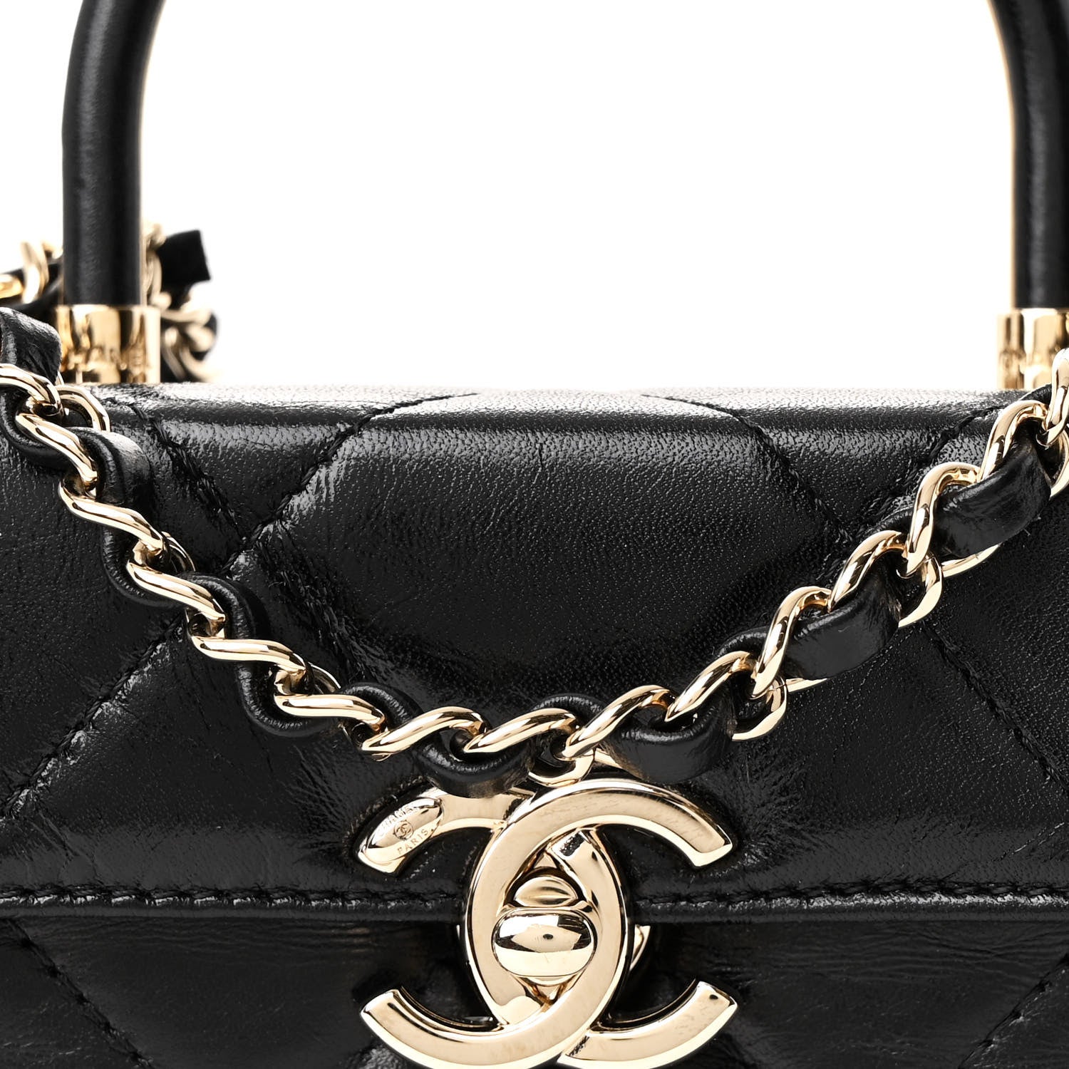 Chanel Shiny Calfskin Quilted Top Handle Box Bag Black 8 of 11