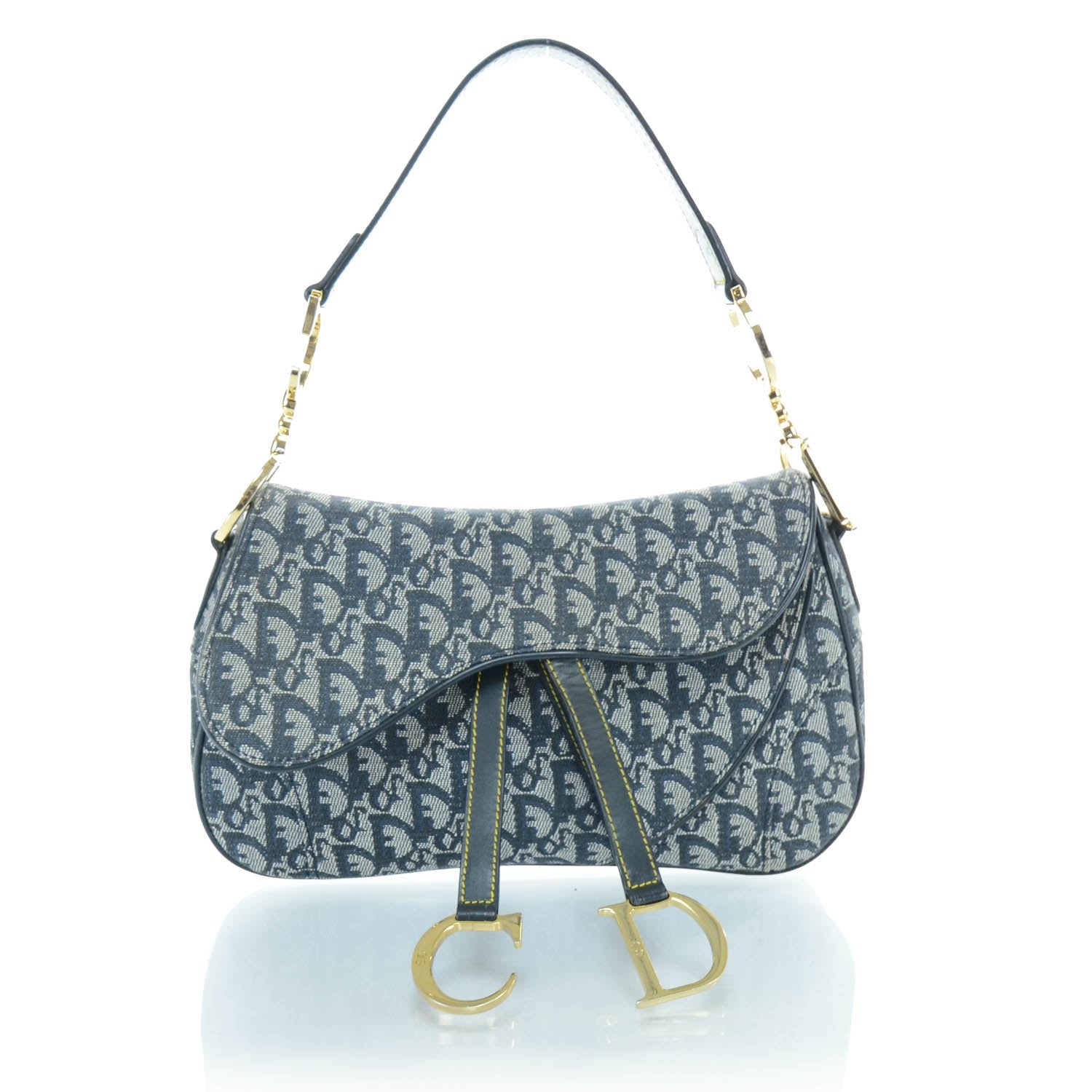Christian Dior Monogram Double Saddle Bag Navy Blue 1 of 11