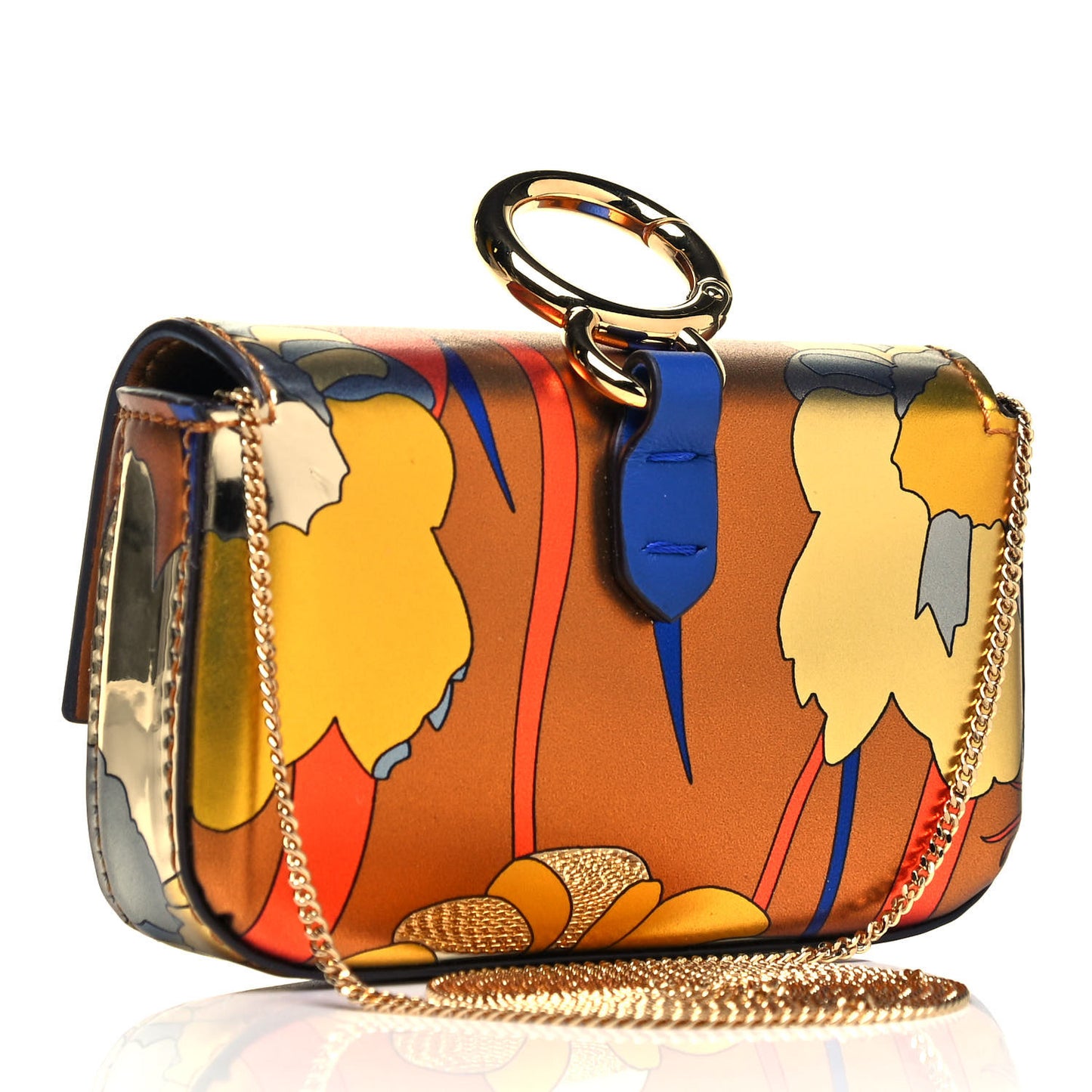 Metallic Calfskin Floral Nano Baguette Charm Bronze