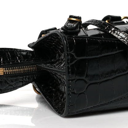 Balenciaga Shiny Supple Calfskin Crocodile Embossed Neo Classic Gold Hardware Nano City Crossbody Black 7 of 8