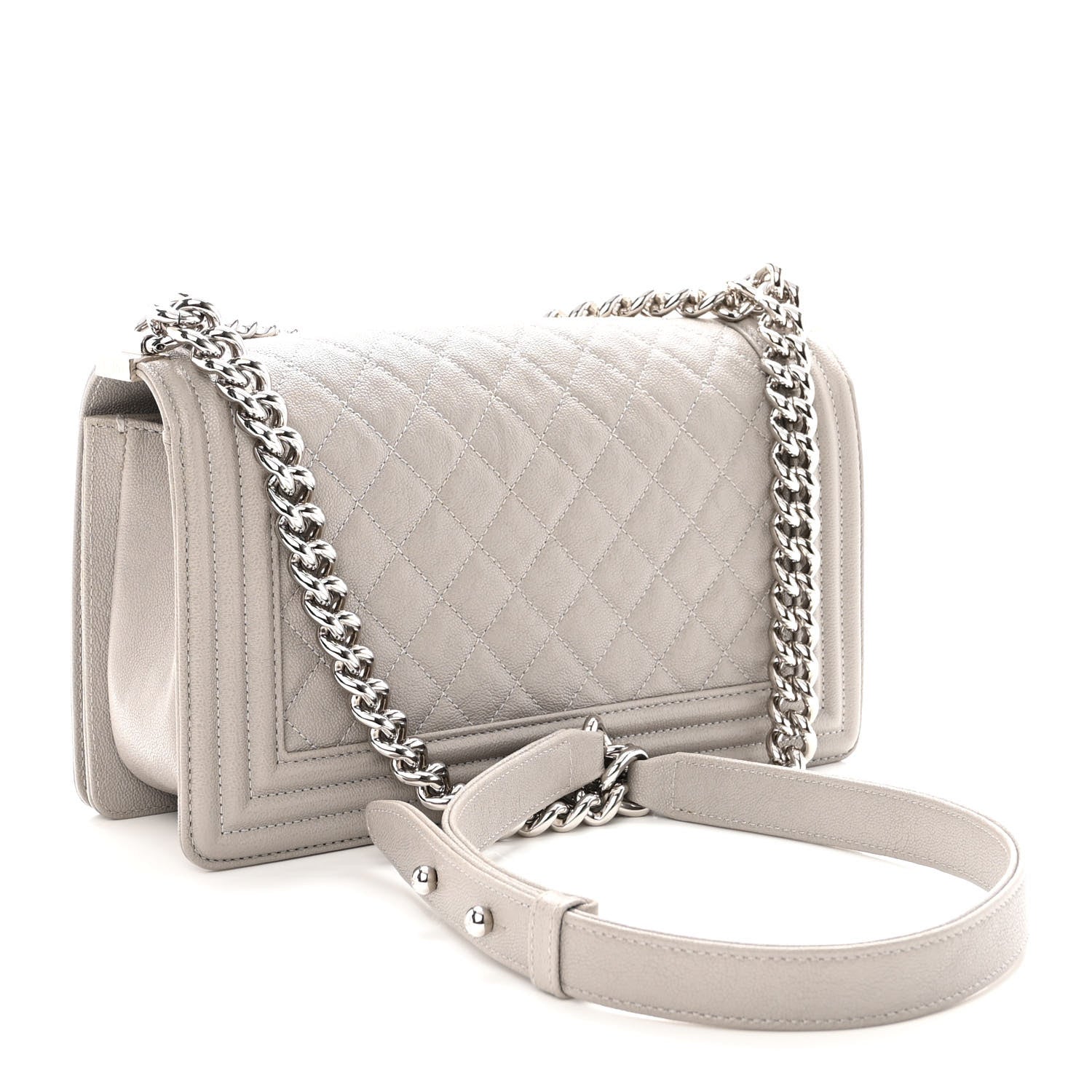 Chanel Caviar Quilted Medium Boy Flap Light Grey 2 of 9