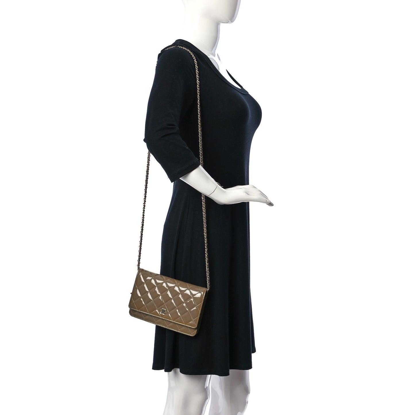 Patent Quilted Wallet On Chain WOC Brown