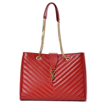 Saint Laurent Grain De Poudre Matelasse Chevron Large Monogram Shopping Bag Red 1 of 16
