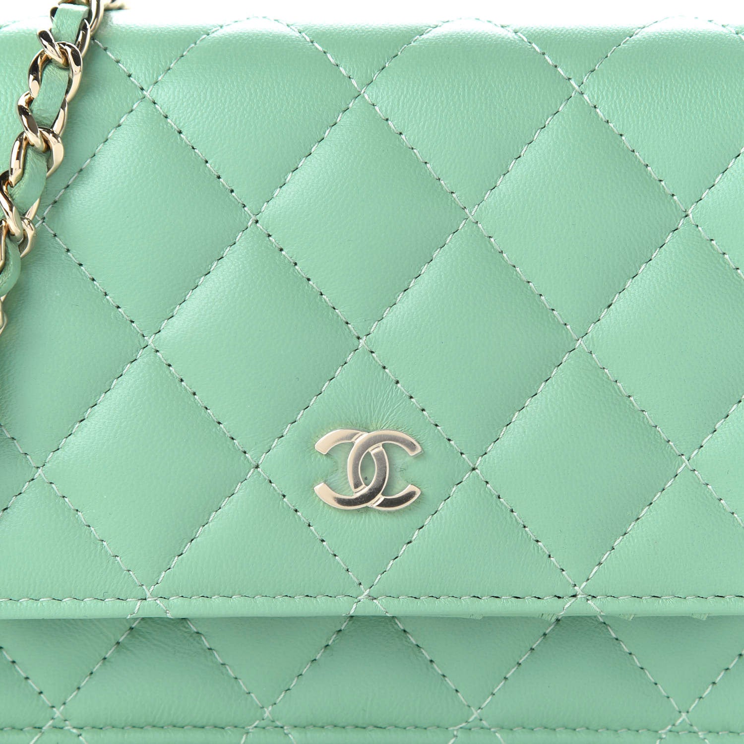 Chanel Lambskin Quilted Mini Wallet On Chain WOC Light Green 10 of 11