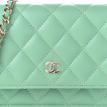 Chanel Lambskin Quilted Mini Wallet On Chain WOC Light Green 10 of 11