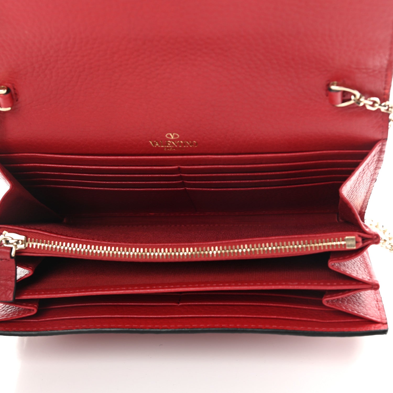 Valentino Garavani Pebbled Calfskin Rockstud Envelope Wallet on Chain Rosso Valentino 5 of 10