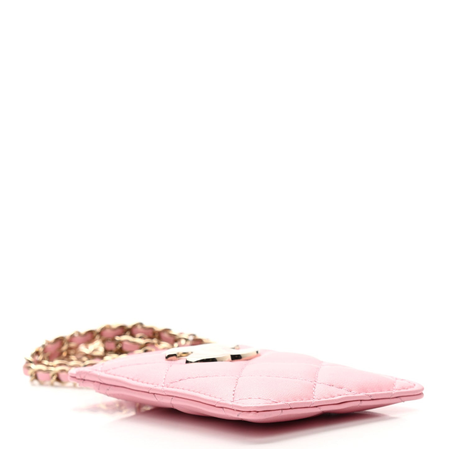 Lambskin Quilted Chanel Card Holder On Chain Pink