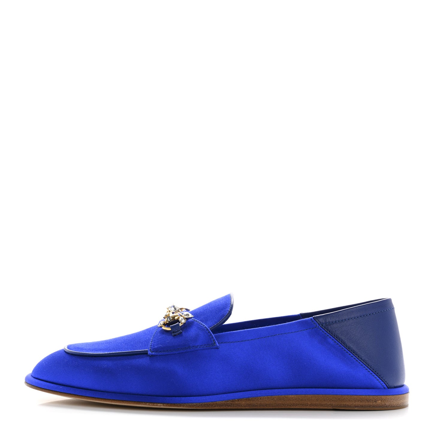 Satin Crystal Horsebit Slip On Loafers 36 Electric Blue