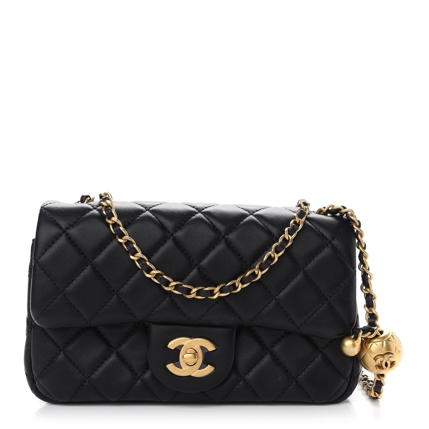 Lambskin Quilted Mini Rectangular Pearl Crush Flap Black