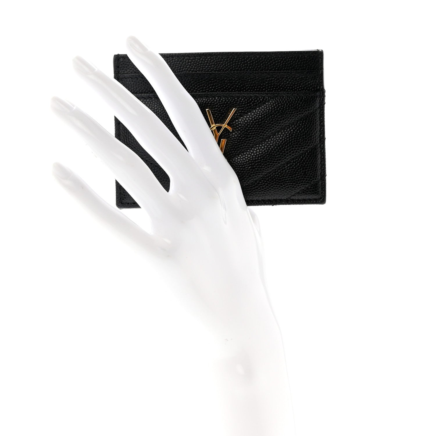Saint Laurent Grain De Poudre Matelasse Chevron Monogram Credit Card Case Black 2 of 8