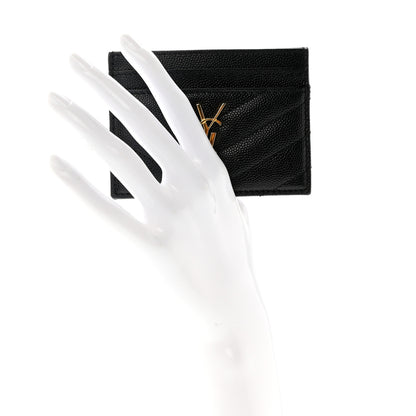 Saint Laurent Grain De Poudre Matelasse Chevron Monogram Credit Card Case Black 2 of 8