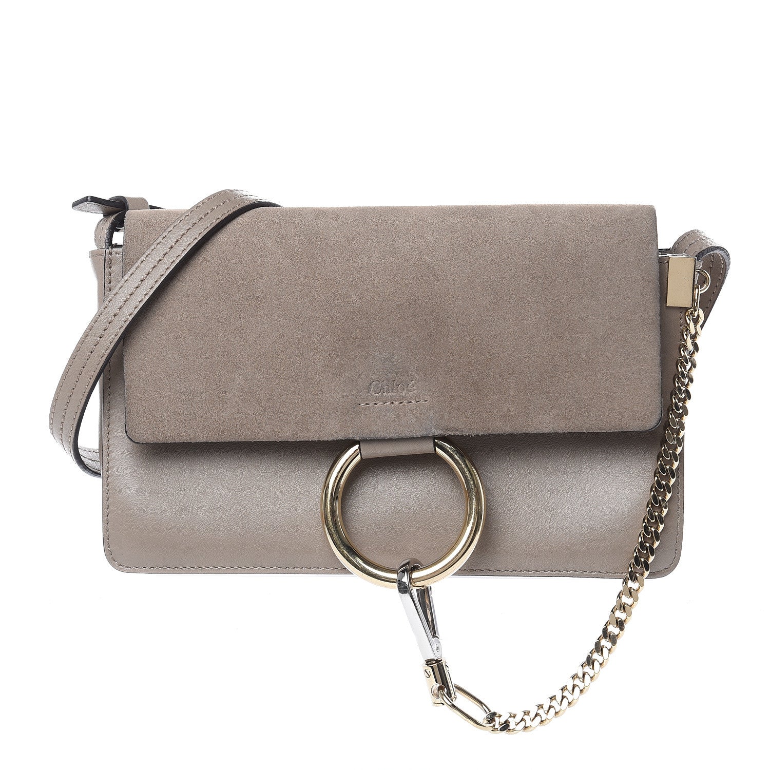 Chloe Suede Calfskin Small Faye Shoulder Bag Motty Grey 1 of 15