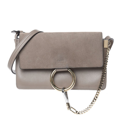Chloe Suede Calfskin Small Faye Shoulder Bag Motty Grey 1 of 15