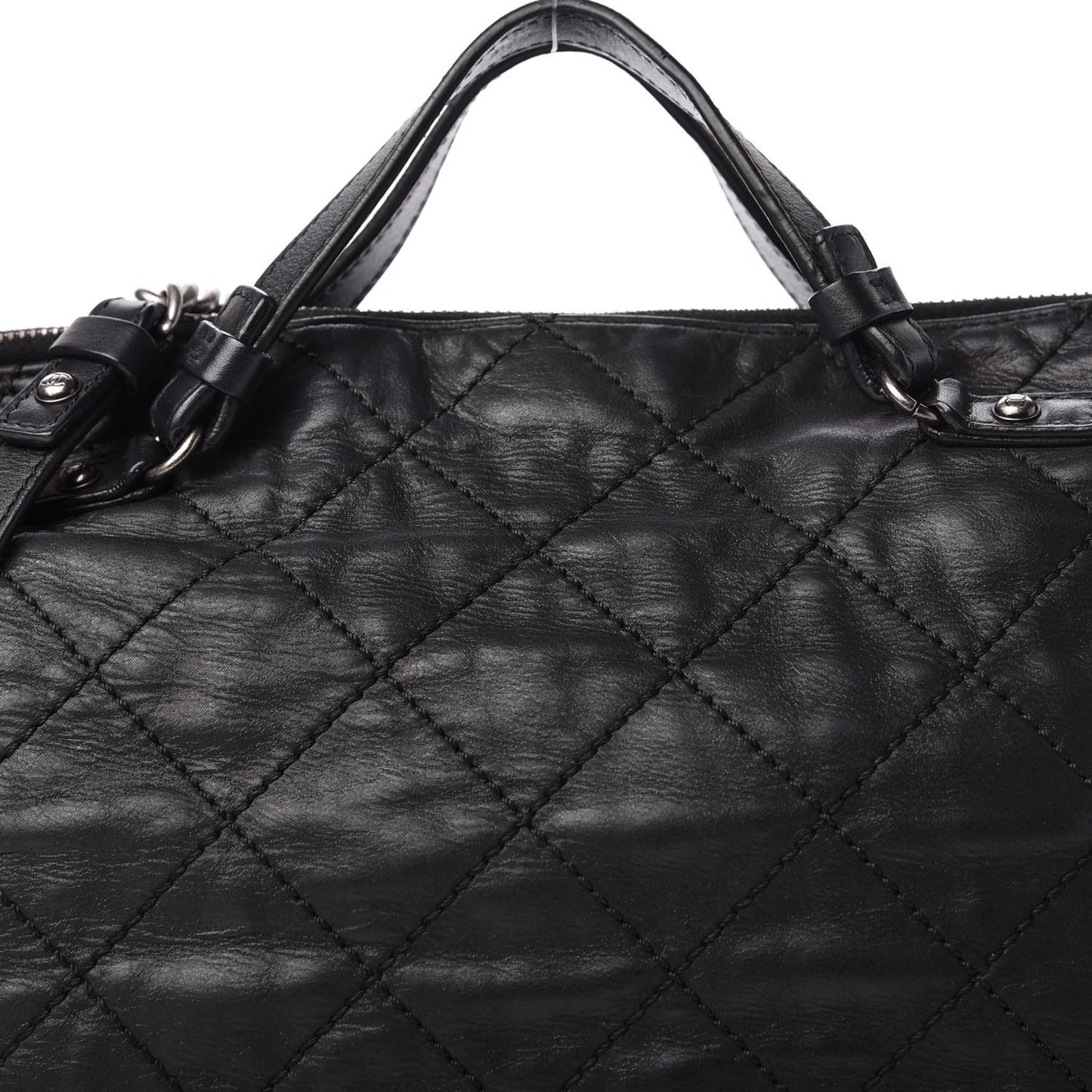 Iridescent Calfskin Quilted Coco Daily Shoulder Bag Black