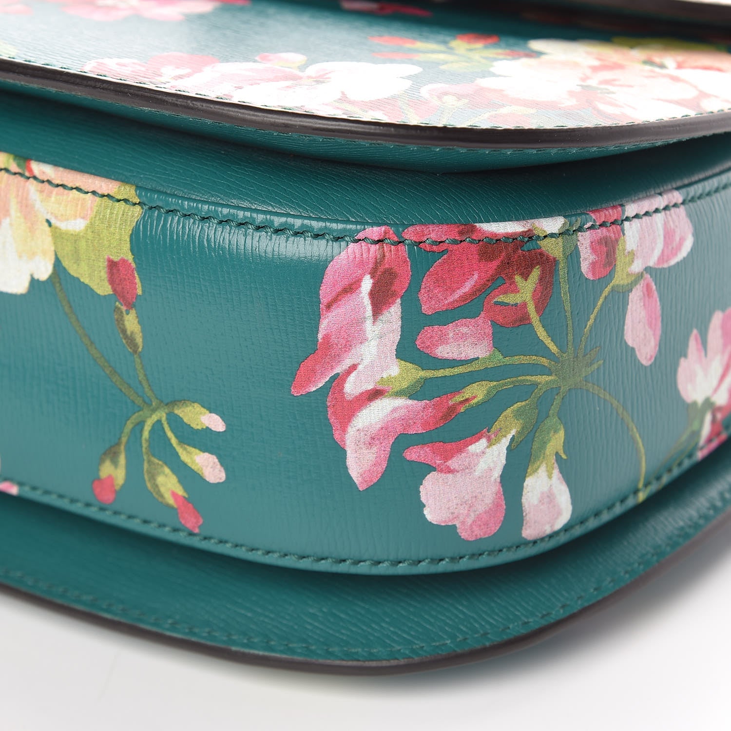Gucci Shangai Calfskin Blooms Print Small Classic Bamboo Top Handle Bag Bright Emerald Multicolor 11 of 11