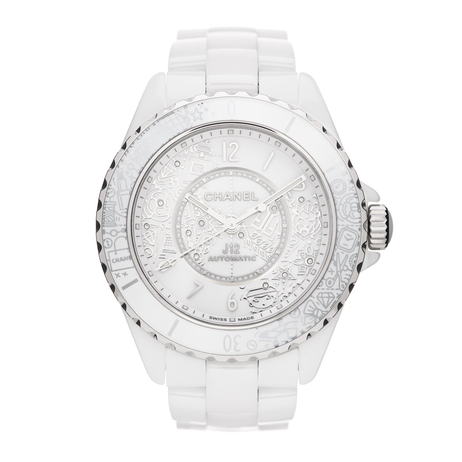 Chanel Stainless Steel Ceramic Diamond 38mm J12 Limited Edition Automatic Watch White 1 of 5